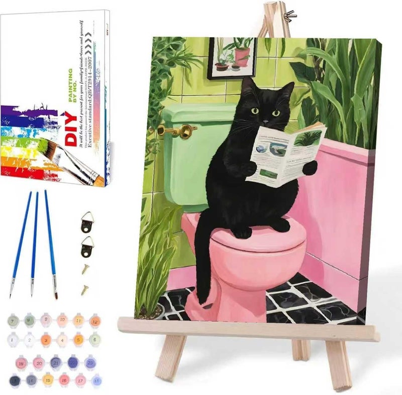 MIRCVSH Black Cat Paint by Numbers for Adults with Framed Canvas-with Wooden Easel,Paint by Number on Canvas,DIY Acrylic Oil Painting Kits with Brushes Nice Gift Box for Home Wall Decor(12x16 Inch) - Image 1